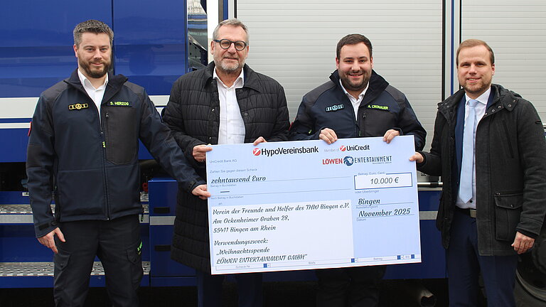 Mit 10.000 Euro unterstützt LÖWEN ENTERTAINMENT den Verein der Helfer und Förderer des Technischen Hilfswerks Bingen e.V.